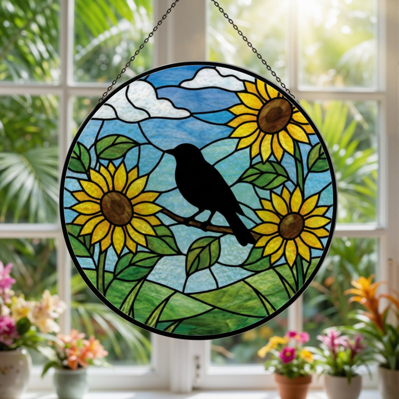 Vitrail de fenêtre en verre coloré 7,8 "H,  H 7,8 po x l 7,8 po