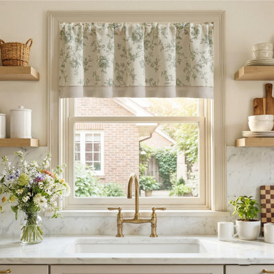 Light Filtering Rustic Floral Valance Rod Pocket Double Layer Curtain for Kitchen, Living Room & Bathroom