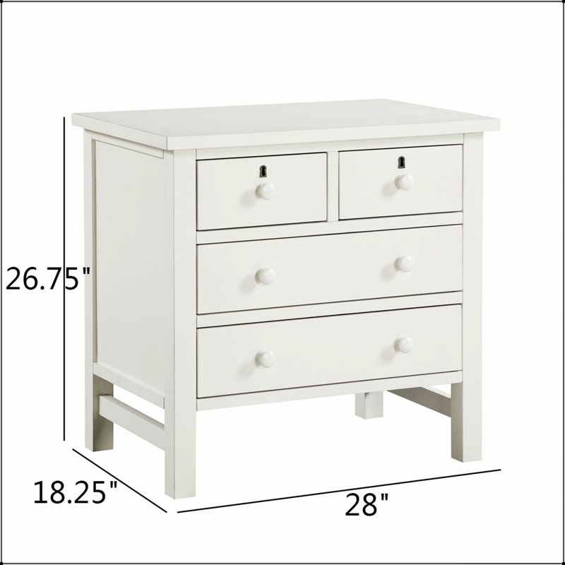 Table de chevet avec 4 tiroirs Georgina, Blanc antique