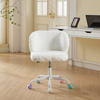 Artificial Rabbit Hair Home Office Chair With Metal Base, Adjustable Desk Chair Swivel Vanity Chair by Isabelle & Max