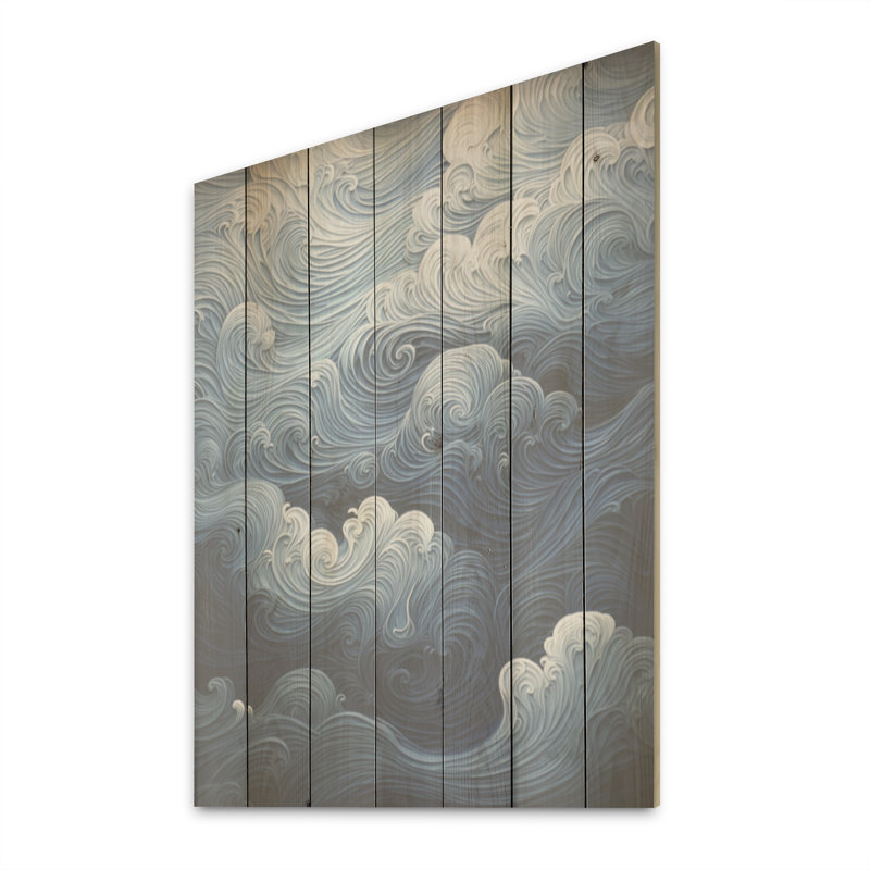 Vague côtière, horizon déployant - Vagues côtières, art sur bois de pin naturel, H 32 po x l 24 po