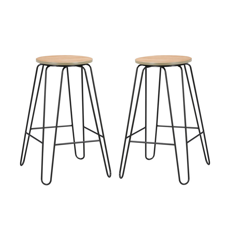 Counter Stool with Metal Frame, Elm, Bar Stool (29" Seat Height), Black