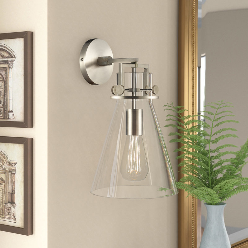 Borgen Armed Sconce, Brushed Satin Nickel