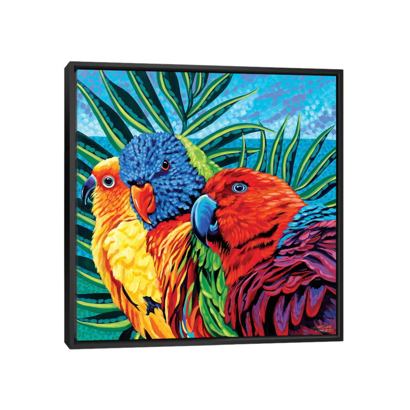 «Birds in Paradise I», reproduction d'impression sur toile tendue, H 26 po x l 26 po x P 1,5 po, Toile avec cadre noir