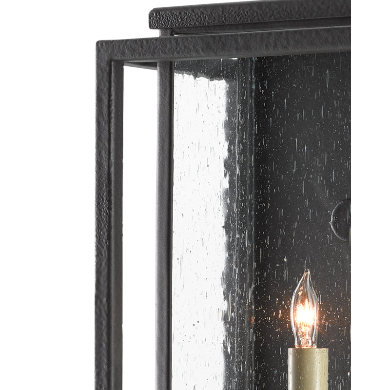 Applique murale d'extérieur en verre martelé noir H 19,5 po Wright