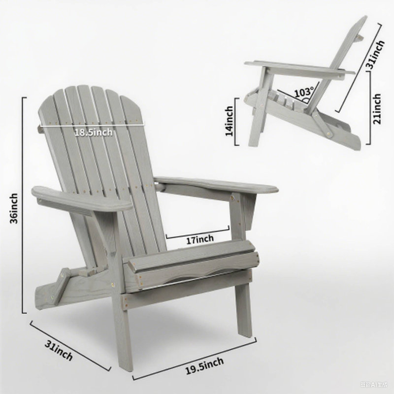 Set Of 2 Wooden Outdoor Folding Adirondack Chairs - Half Assembled For Garden, Lawn & More, Gray