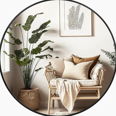 Miroir de salle de bain 32 pouces rond en métal avec film incassable et installation facile, parfait pour un décor moderne et contemporain