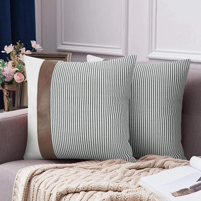 Stripe Linen Patchwork Decorative Throw Pillow Covers