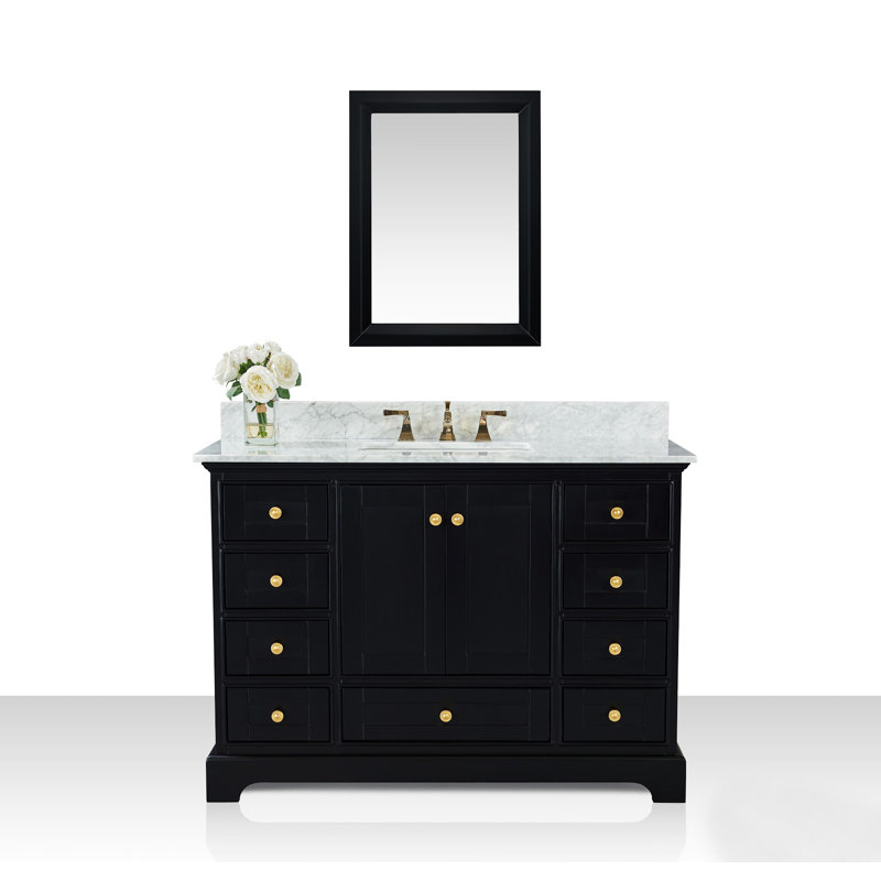 Audrey 48'' W Single Vanity, Carrara White, Brushed Nickel, Sapphire Gray
