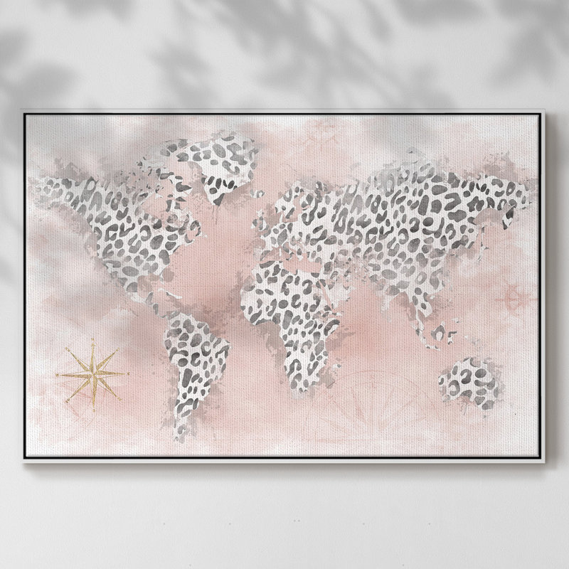 Carte de guépard rose sur toile, Blanc, H 27 po x l 41 po x P 2 po