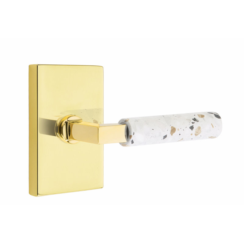 Select Single Dummy Door Lever, Unlacquered Brass/Light Terrazzo