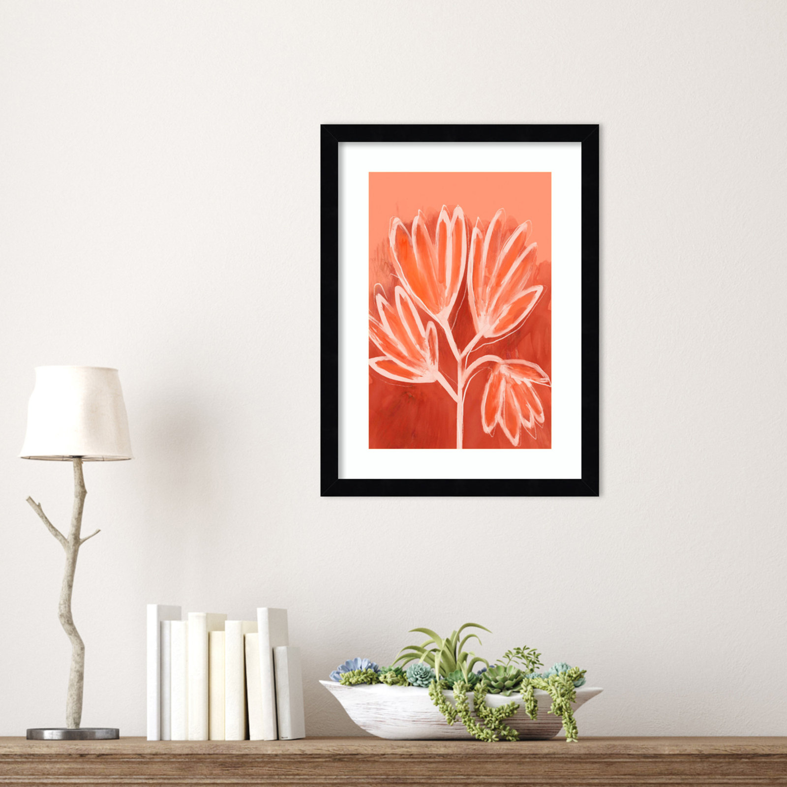 Galya "Peachy Flowers" Print by Treechild, Black, 17" H x 13" W