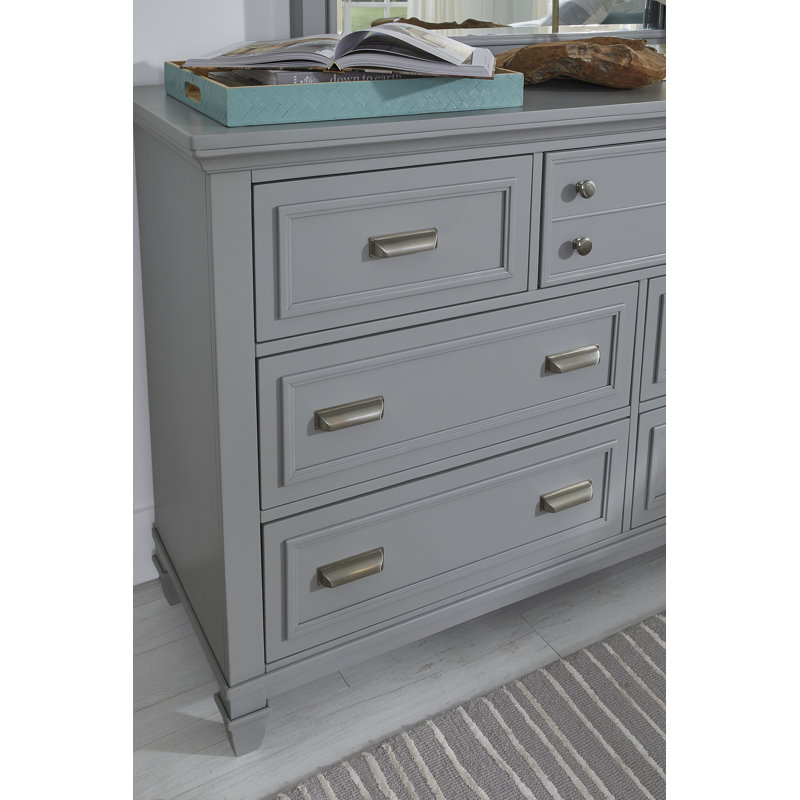 Commode à tiroirs gris avec miroir de paysage blanc, Gris / Blanc