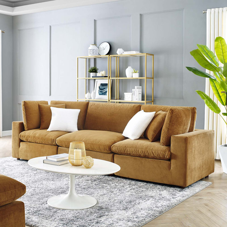 Commix Down Filled Overstuffed Performance Velvet 3-Seater Sofa In Green
