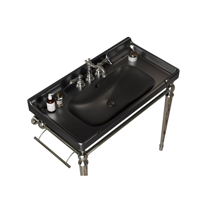 Lavabo de meuble-lavabo en céramique Sylvan seulement avec 3 trous de robinet (pieds non inclus), Black, 36"
