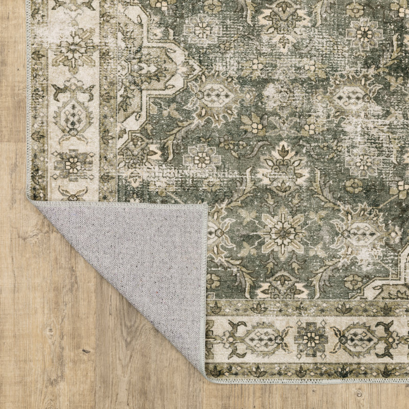 Tapis vert / gris / beige lavable à la machine Houtz, Rectangle 2 pi x 3 pi