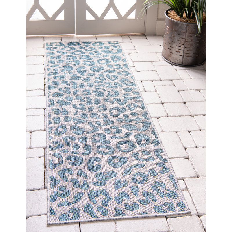 Tapis bleu sarcelle / gris Murph, Tapis de couloir 2 pi x 6 pi 1 po