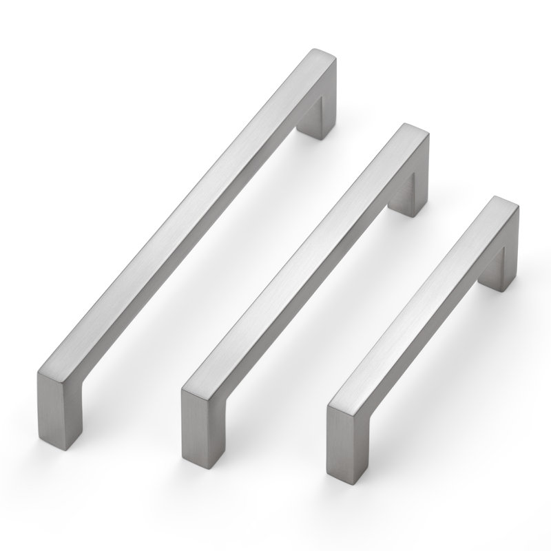 Nouvelle collection de poignées carrées géométriques en nickel satiné, entraxe de 128 mm (5 po), 5", Nickel satiné