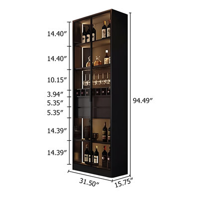 31.5" Modern Light Luxury Glass Wine Cabinet/Display Cabinet With LED Lighting, Built-In Drawers, And Wine Racks