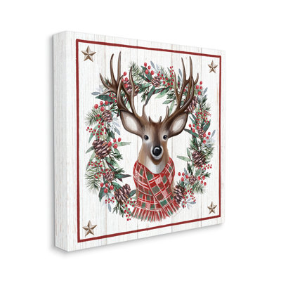 " Rustic Holly Pinecone Wreath Bordered Reindeer Scarf " by Elizabeth Tyndall