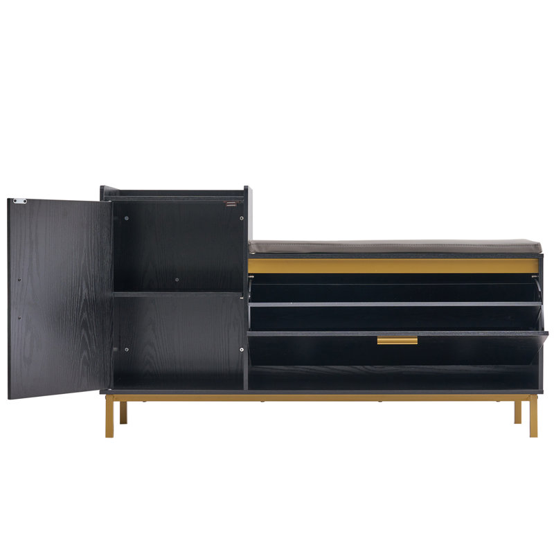 Banc de rangement pour chaussures Molistro, rangement pour chaussures à 8 paires avec tablettes et sièges réglables, banc rabattable pour chaussures, meubles de rangement pour chaussures de style industriel