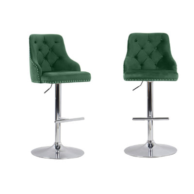 Pari Swivel Upholstered and Velvet Adjustable Height Bar Stool with Steel Frame