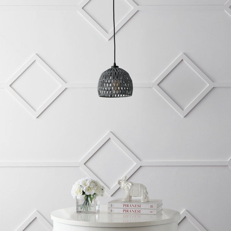 Luminaire suspendu en forme de dôme à 1 lumière Khorawa, Gris, H 69,25 po x l 8,25 po x P 8,25 po, Noir
