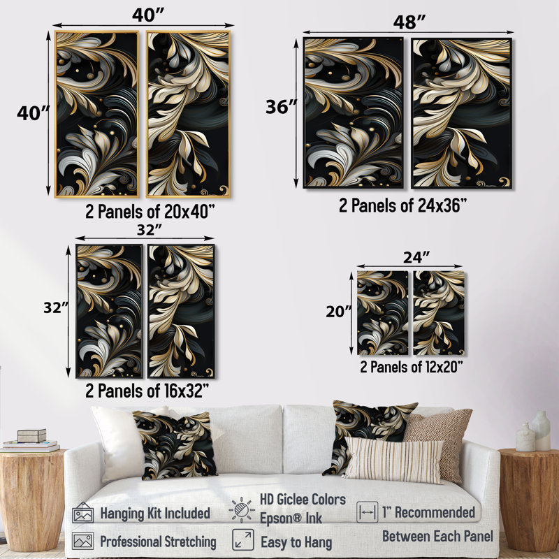 Millau - Abstract Fashion Wall Art 2-Pieces, Noir, H 36 po x l 48 po, Impression encadrée flottante