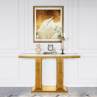 Console rectangulaire en acier inoxydable avec plateau en faux marbre