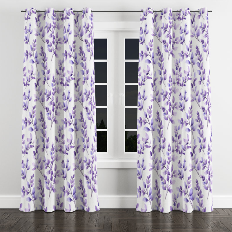 Rideaux de fenêtre abstraits - 1 rideau à œillets Boho Lavender Drift, L 52 po x L 120 po, Œillets argentés