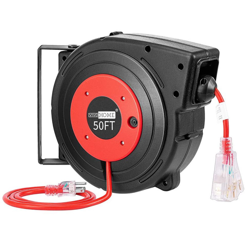 Enrouleur de cordon d'extension rétractable Vivohome 14AWG / 3C SJTOW 50 pieds