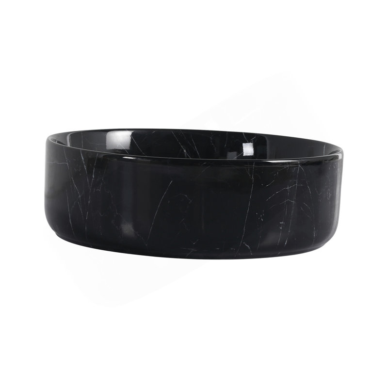 Ceramic Round Above Counter Bathroom Sink Art Basin, Black Background With White Patterns, Black White