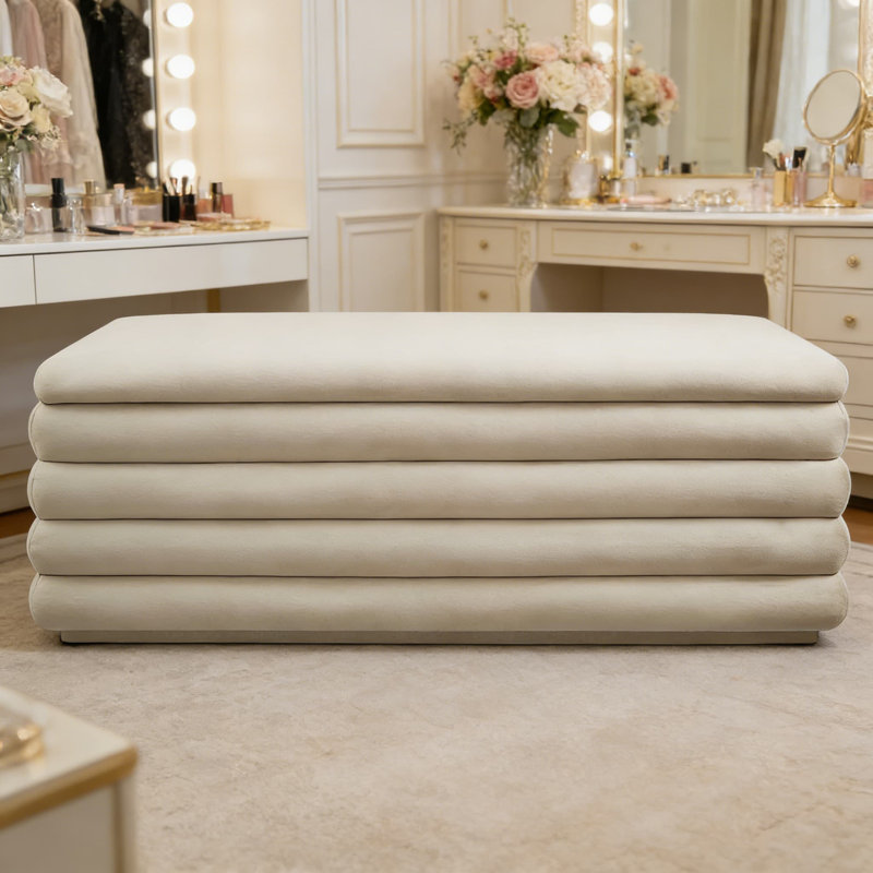 Repose-pieds de rangement rembourré en velours - Meuble d'appoint capitonné pour salon, chambre à coucher ou entrée avec compartiment de rangement dissimulé