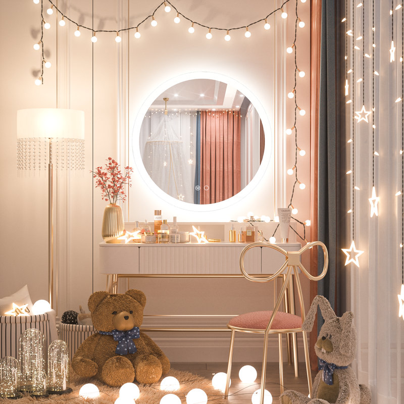 Round Dimmable Anti-Fog LED Vanity Mirror, 28" x 28"
