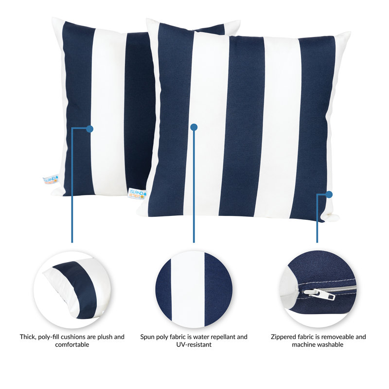 Navy and White Striped Square Outdoor Throw Pillow Set