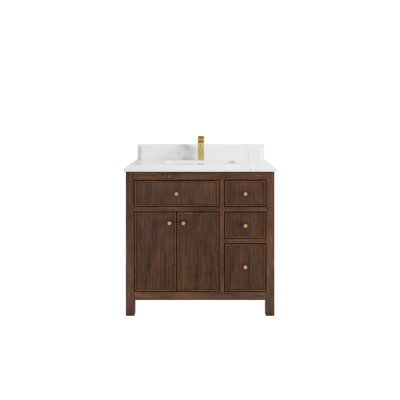Teck de 36 po Sonoma X P 22 po Meuble-lavabo central en noyer foncé avec quartz Cove Edge
