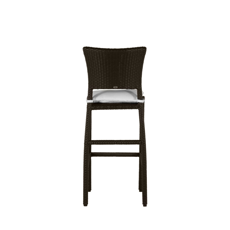 Skye 30" Patio Bar Stool with Cushion, No Welt, Linen Navy, Black Walnut