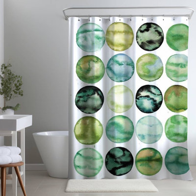 Minimalist Green Circles – Polyester Shower Curtain, Dye Sublimation Print, 71" W × 74" L