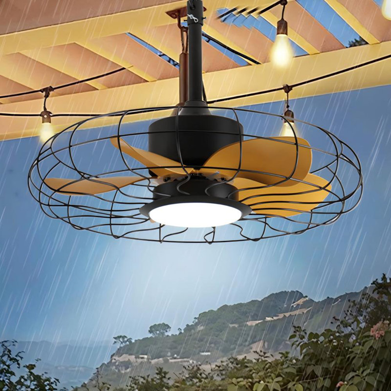 Nicola 23" Modern Black Plug in Wet-Rated IP65 Waterproof Outdoor Ceiling Fan with 3CCT LED Light, 6-Speed Remote,2 Downrods