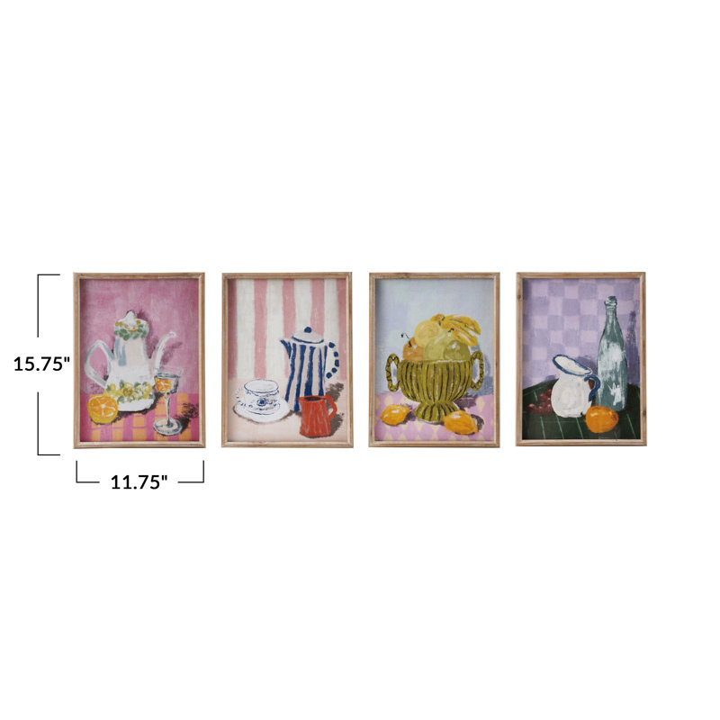 Décoration murale encadrée en bois de sapin et en verre avec une nature morte de cuisine rétro (chacun peut varier)