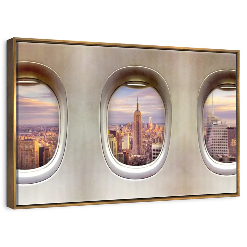 Fenêtres rétro pour avion, Cadre flottant doré, 37 po x 25 po