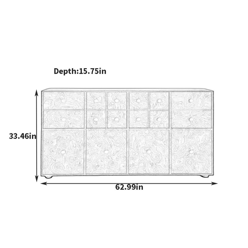 Buffet à tiroirs rétro, H 33,46 po x l 62,99 po x P 15,75 po