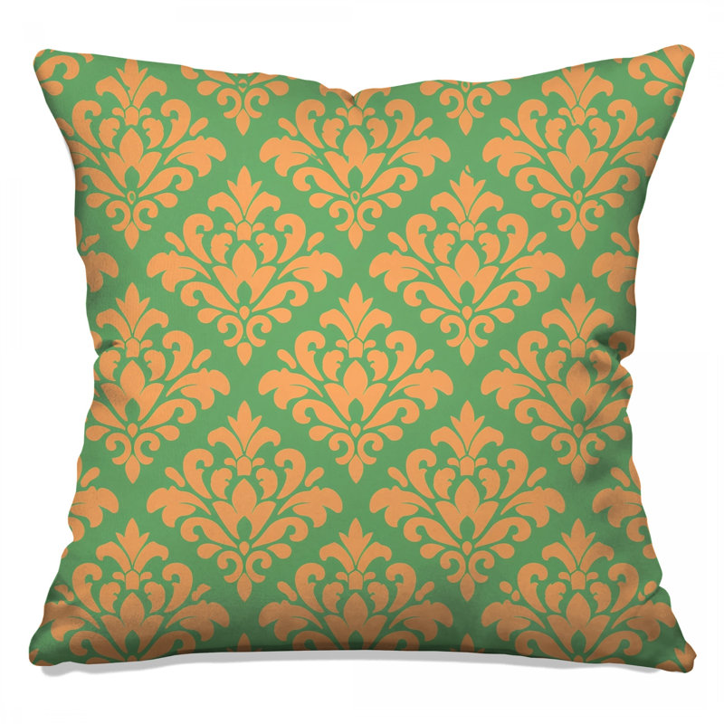 Coussins décoratifs en damas orange et vert, 16 x 16 inches