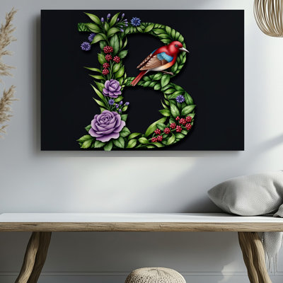 Toile «A» magnifiquement conçue, la lettre B occupe le devant de la scène, art mural complexe conçu avec des feuilles vert émeraude luxuriante et un art mural sur toile