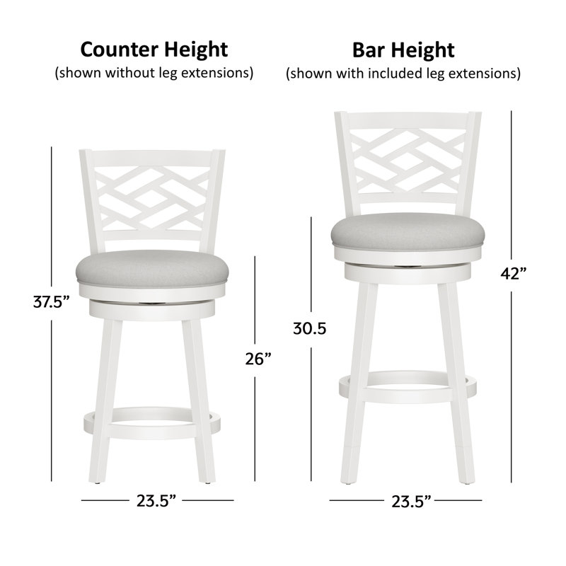 Gateshead Wood Adjustable Height Swivel Stool With Lattice Back Design, White