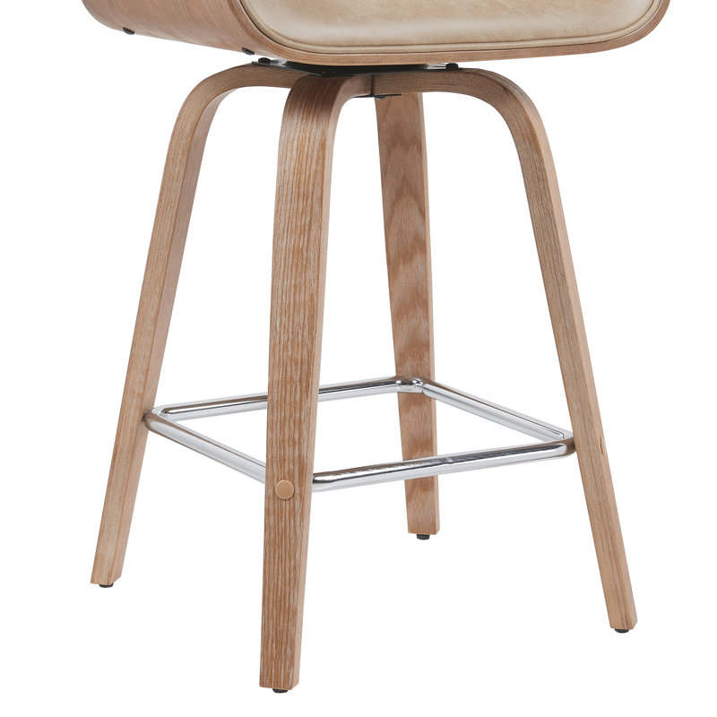 Alli Swivel Faux Leather Counter & Bar Stool with Wood Legs and Metal Footrest, Counter Stool (26" Seat Height), Beige