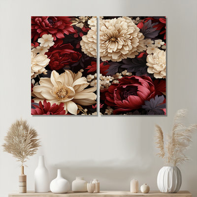 Renaissance pivoines rouges, motif botanique - chalet vert, art mural traditionnel sur toile