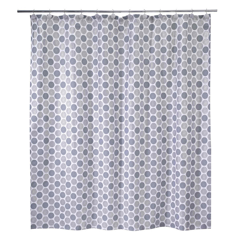 Blue and Grey Jacquard Fabric Shower Curtain Set with Hooks