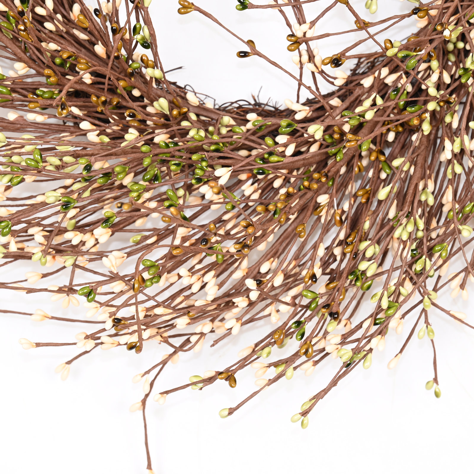 24" Handcrafted Twig, Berry Thanksgiving Wreath, Ivory