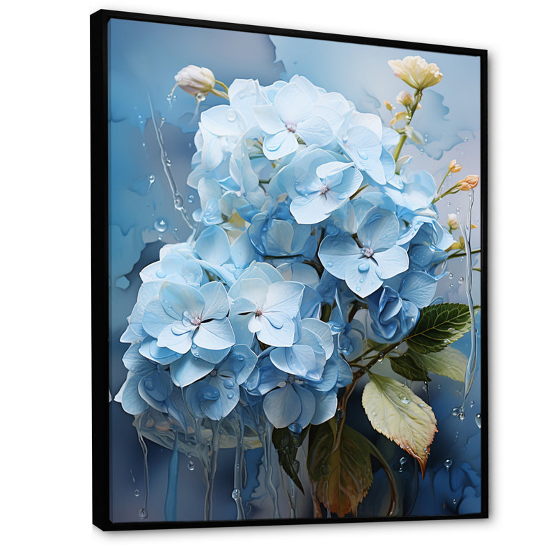 Blue Hydrangea Subtle Serenade " Blue Hydrangea Subtle Serenade ", 20" H x 12" W x 1" D, Black Floater Framed